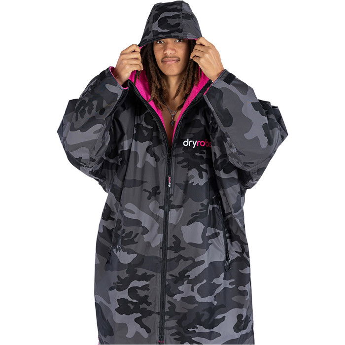 2024 Dryrobe Advance Langarmshirt Change Robe V3 DR104 - Black Camo / Pink